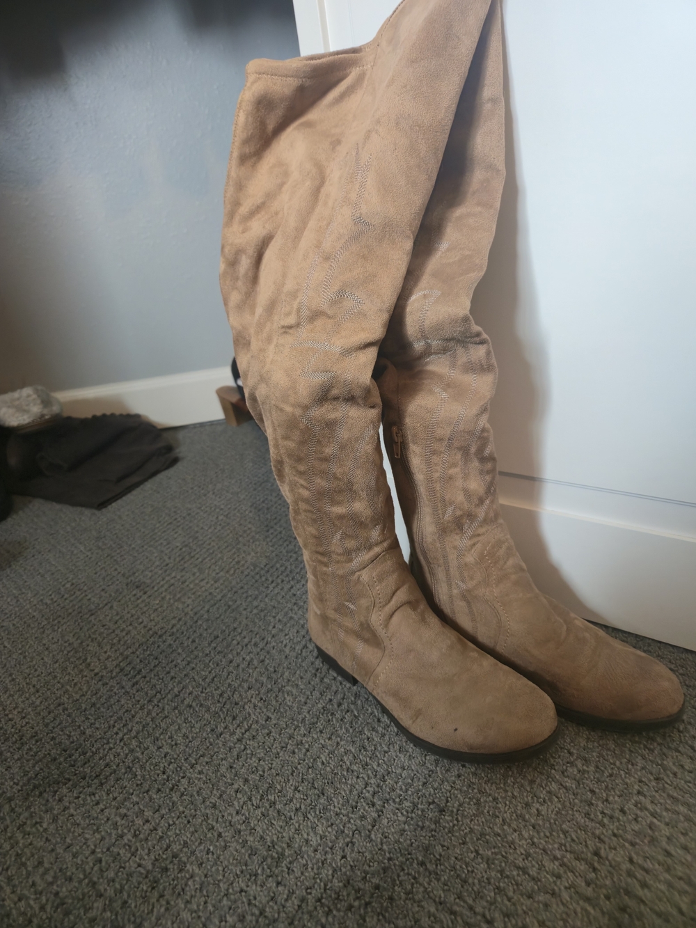 Over-the-Knee Suede Boots - Tan